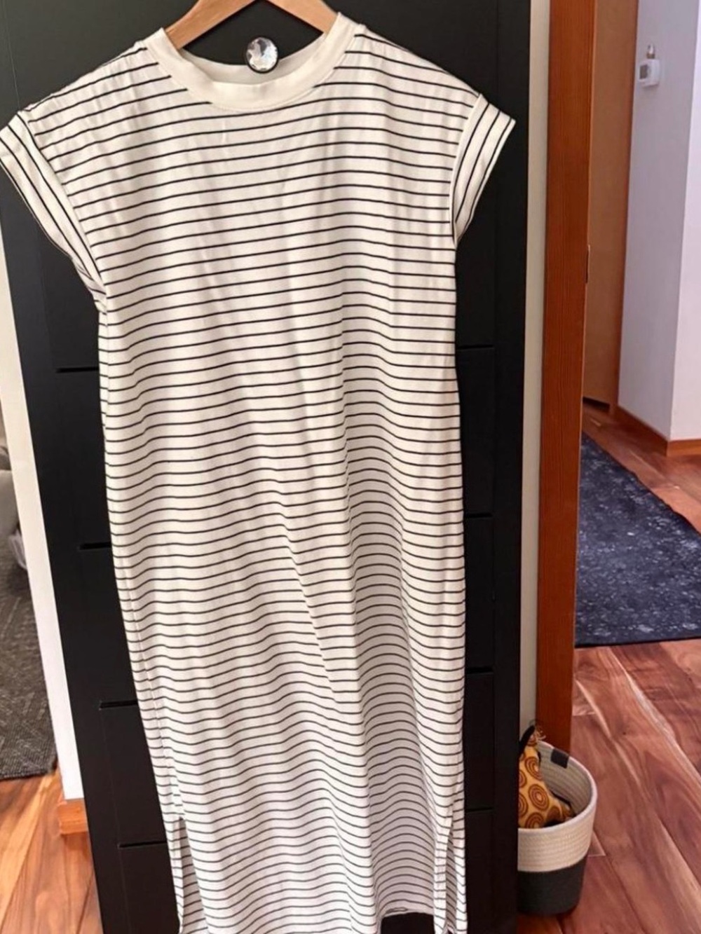 A New Day Striped Cap-Sleeve Maxi Dress in White and Black